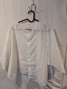 Rare Editions White Button-Front Linen Blend Top